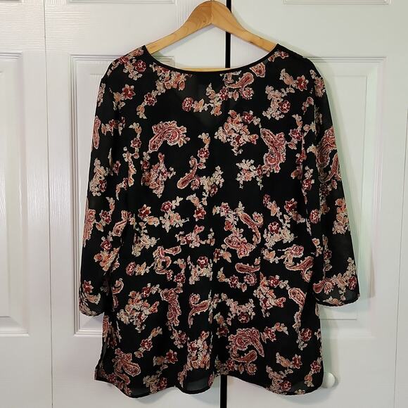 Venezia Womens Black Floral Babydoll Blouse Size 18/20 Sheer Dark Romantic - Picture 2 of 10